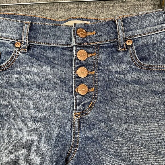 Loft Shorts‎ Womens 4 Blue Jeans Denim Button Fly Cut Off Cotton Stretch Medium - Picture 2 of 9